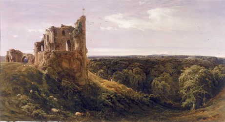Ruine eines Schlosses in einer Landschaft (Knaresborough Castle)